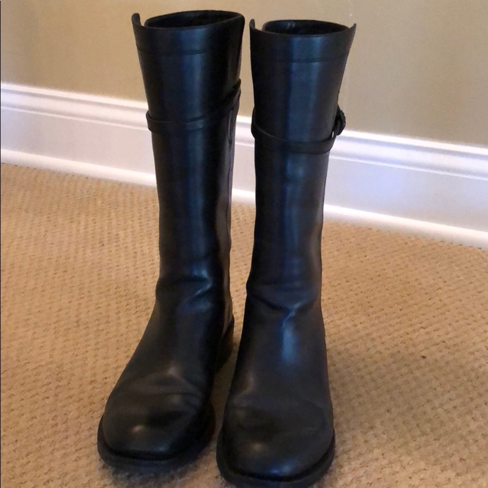 Bottega Veneta black mid calf leather boots